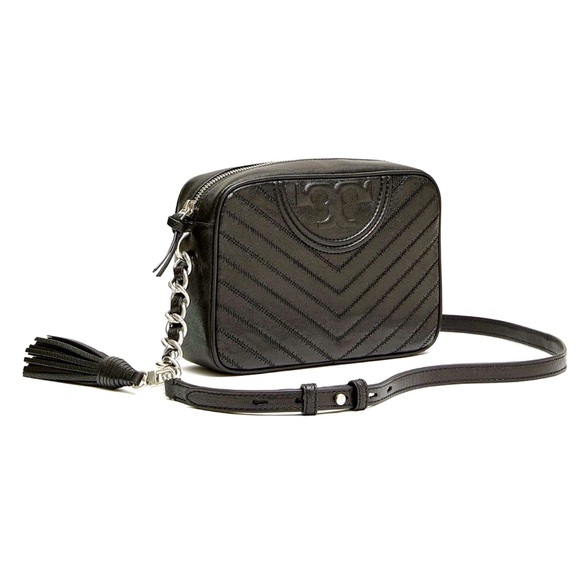 Tory Burch Distressed Leather Chevron Fleming Camera Bag - Picture 1 of 10